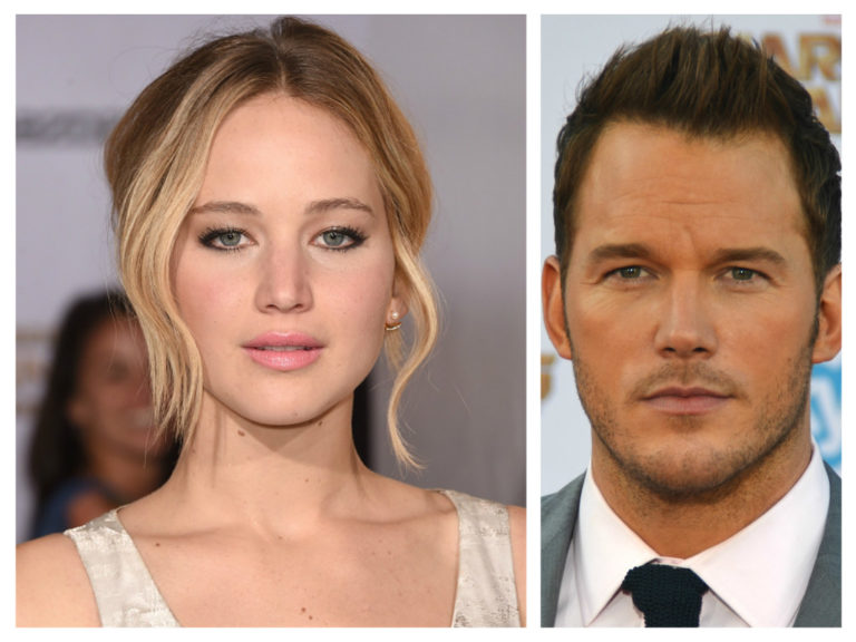 Jennifer Lawrence e Chris Pratt em banner da ficção científica “Passageiros”