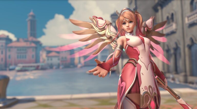 Overwatch 2 relança visuais limitados de Mercy Rosa para campanha de combate ao câncer de mama