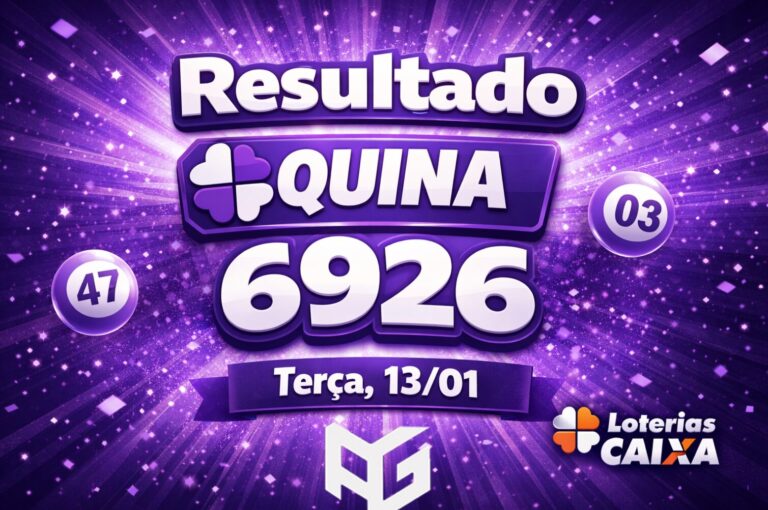 Resultado Quina de hoje, Terça (13/01/26) Concurso 6926